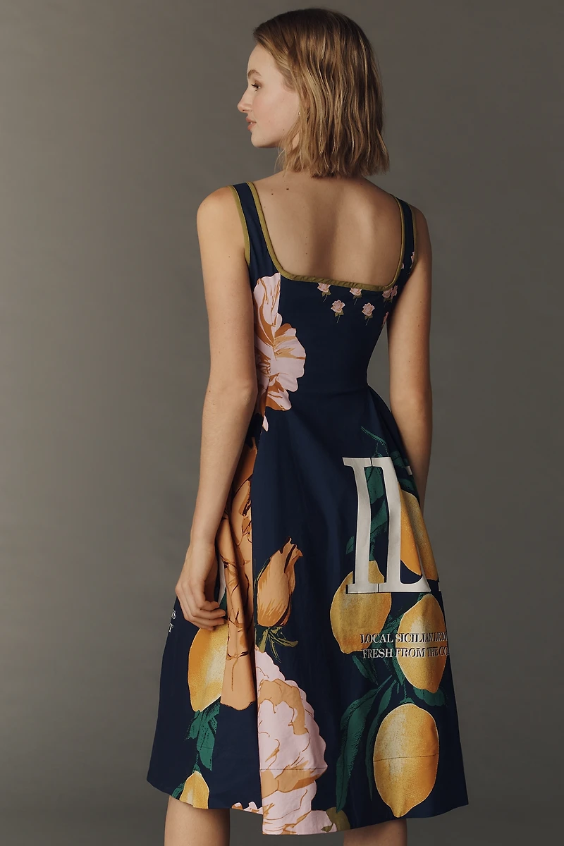 The Arlette Square-Neck Piped Midi Dress by Maeve