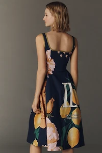 The Arlette Square-Neck Piped Midi Dress by Maeve