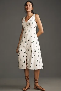 By Anthropologie Sleeveless V-Neck Button-Front Midi Dress