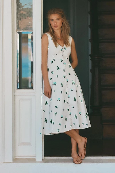 By Anthropologie Sleeveless V-Neck Button-Front Midi Dress
