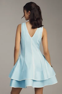 Maeve Linen Blend Sleeveless V-Neck Layered-Hem Mini Dress