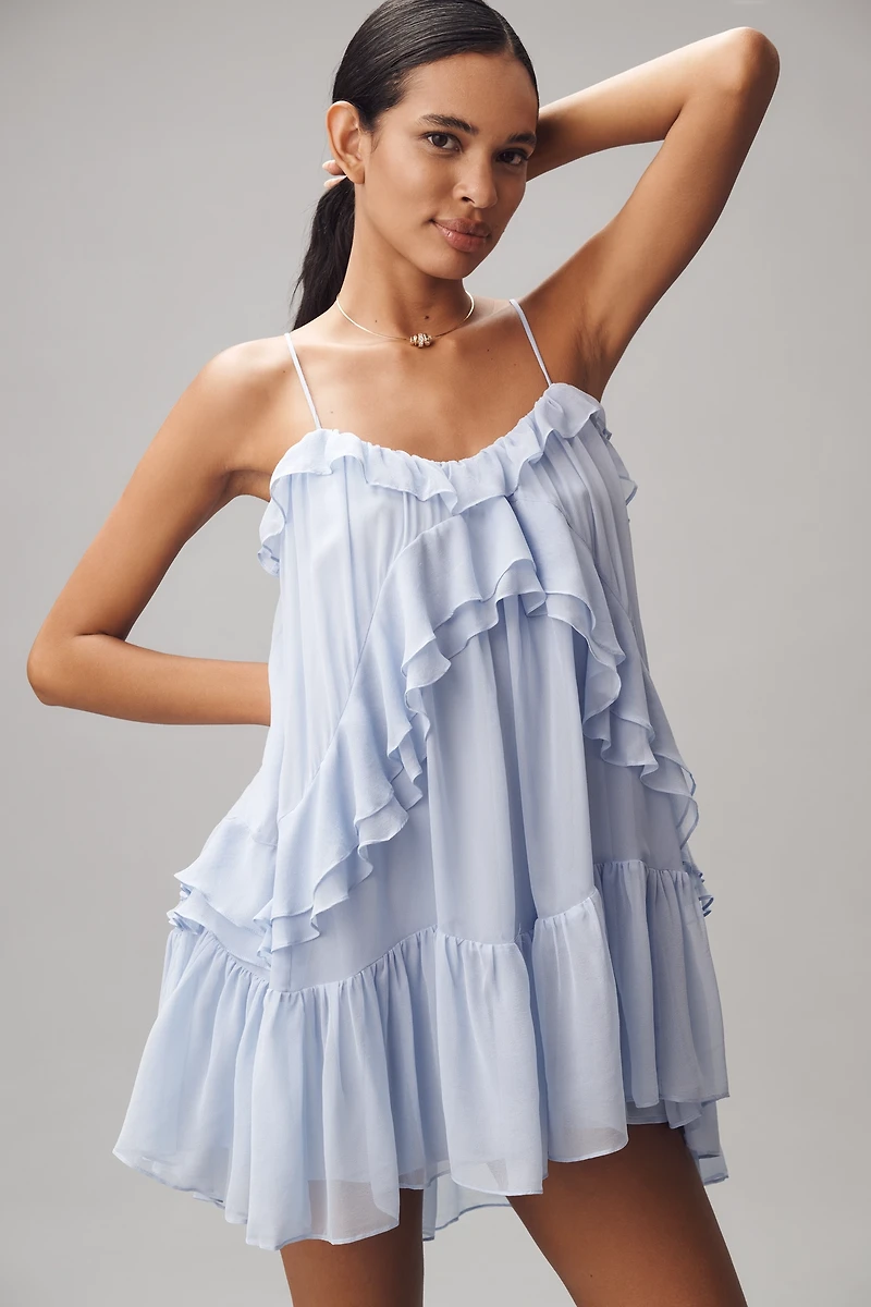 By Anthropologie Tiered Ruffle Silk Mini Dress