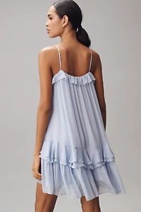 By Anthropologie Tiered Ruffle Silk Mini Dress