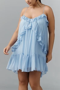 By Anthropologie Tiered Ruffle Silk Mini Dress