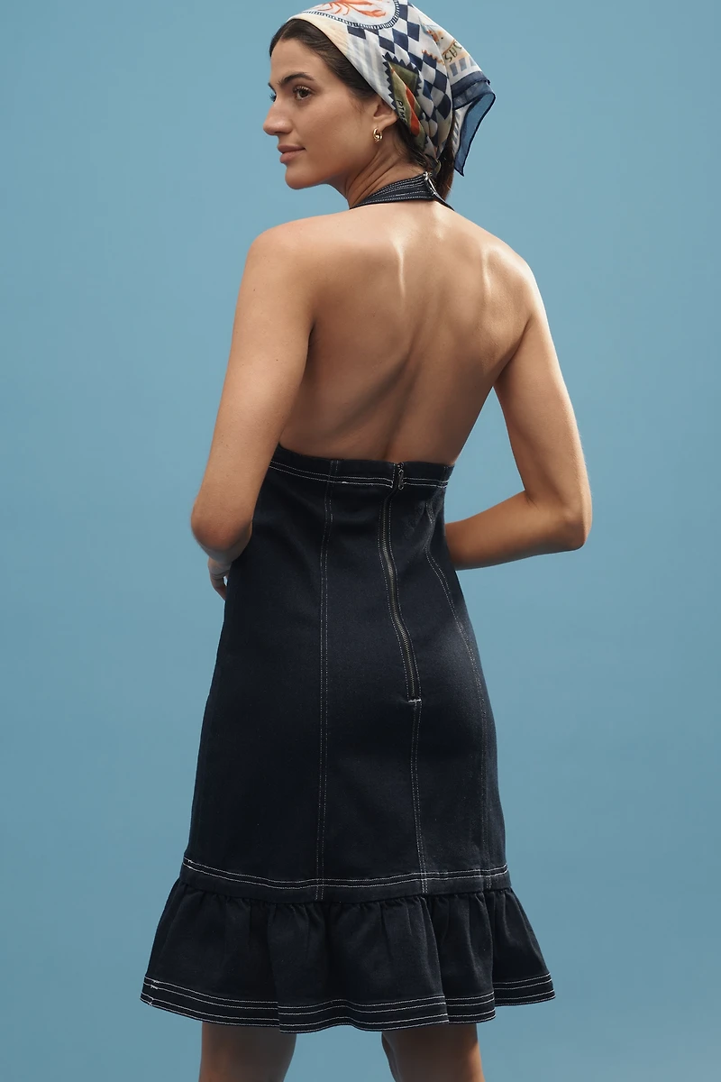 Pilcro Halter Deep-V Seamed Open-Back Mini Dress