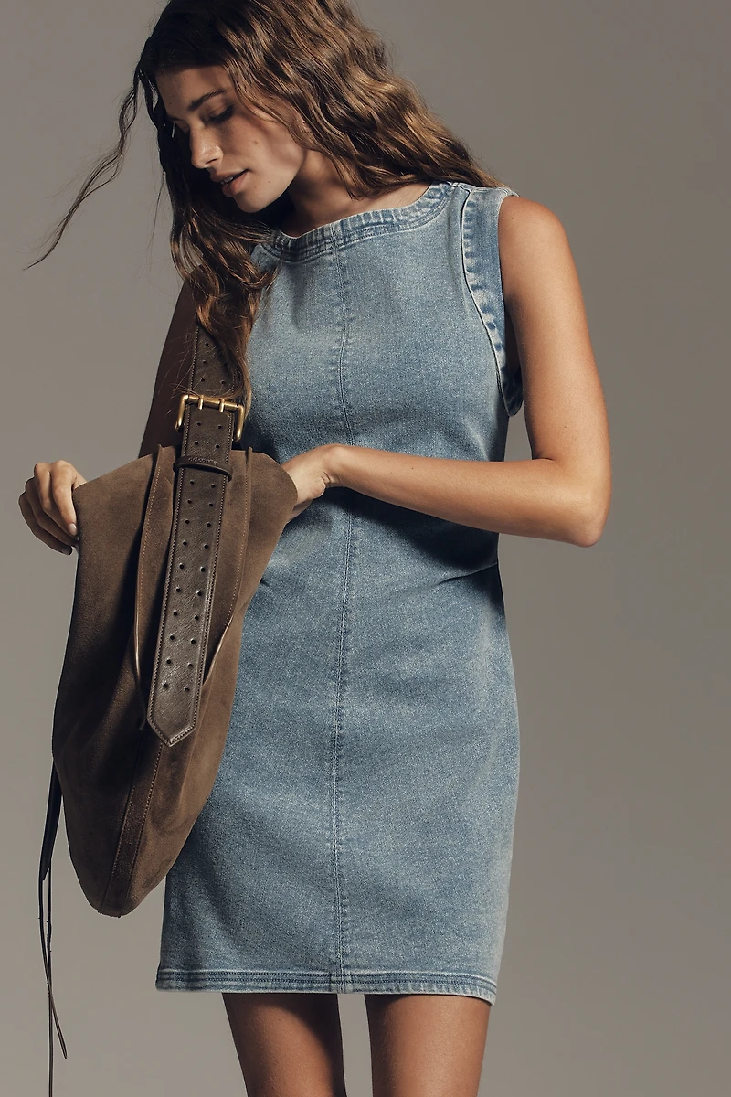 Kendal Denim Muscle-Sleeve Mini Dress