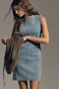 Kendal Denim Muscle-Sleeve Mini Dress