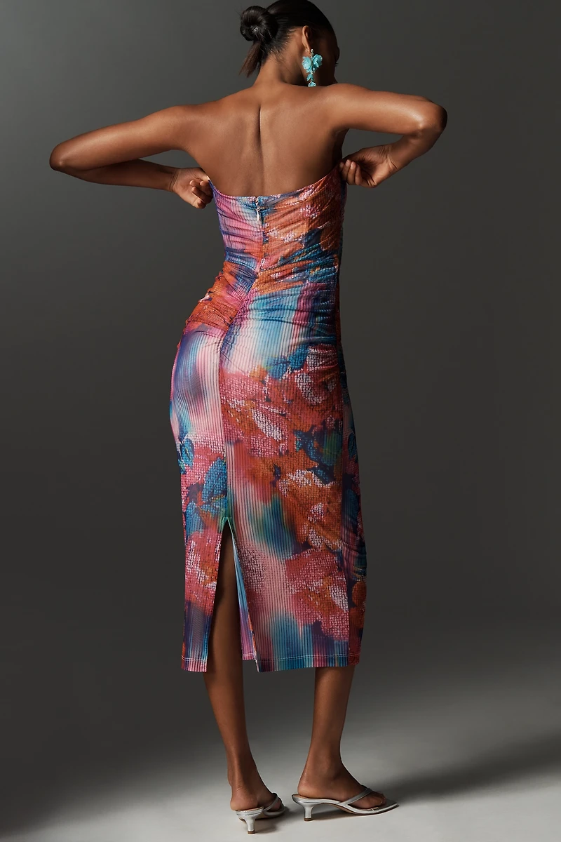 The Soleil Slim Strapless Ruched Mesh Dress