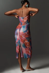 The Soleil Slim Strapless Ruched Mesh Dress