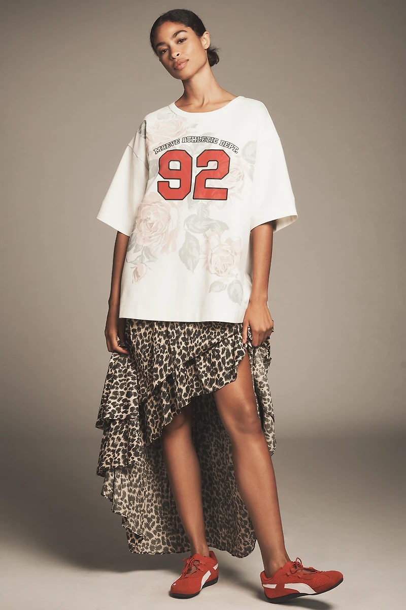 Maeve Oversized Twofer Graphic T-Shirt Midi Dress