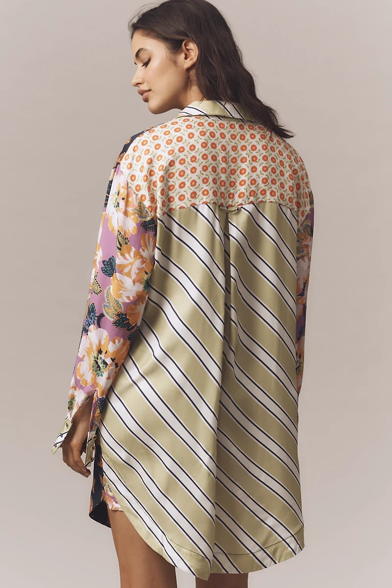 The Soren Mixed-Print Mini Shirt Dress by Maeve