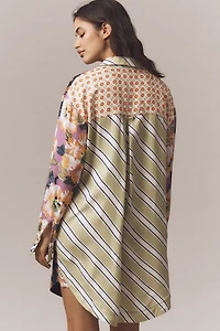 The Soren Mixed-Print Mini Shirt Dress by Maeve