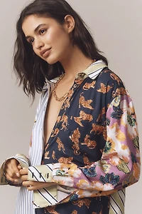 The Soren Mixed-Print Mini Shirt Dress by Maeve