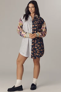 The Soren Mixed-Print Mini Shirt Dress by Maeve