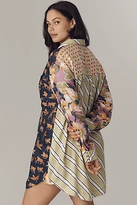 The Soren Mixed-Print Mini Shirt Dress by Maeve