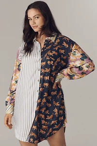 The Soren Mixed-Print Mini Shirt Dress by Maeve