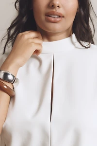 Maeve Short-Sleeve Mock-Neck Shift Mini Dress