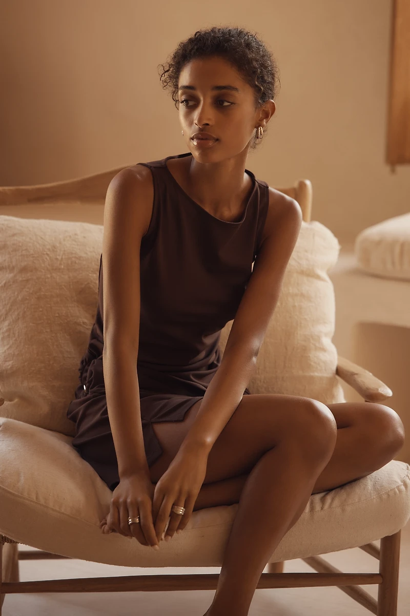 By Anthropologie Short-Sleeve Belted Sash Mini Dress