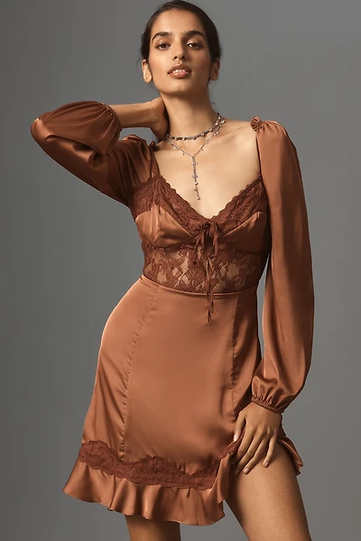 By Anthropologie Silky Lace Mini Dress