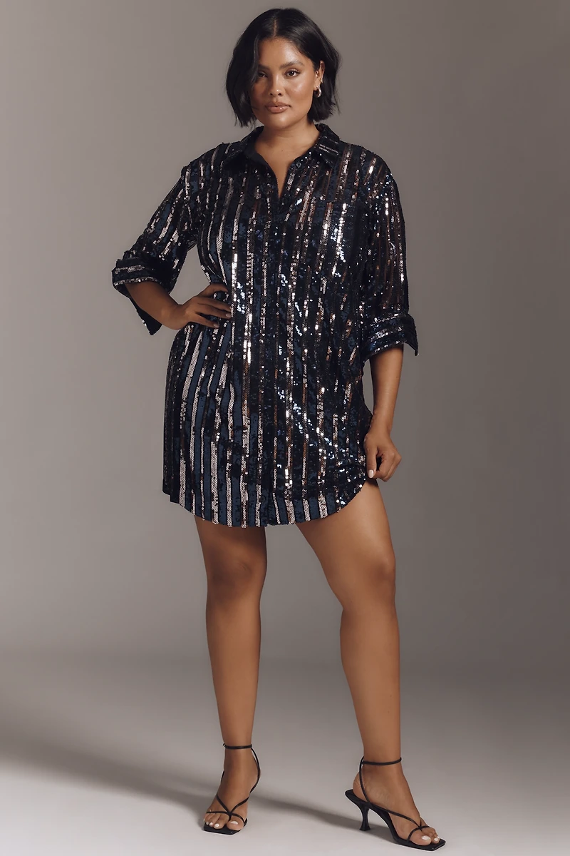 The Soren Sequin Mini Shirt Dress by Maeve
