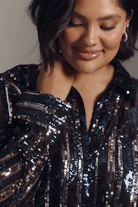 The Soren Sequin Mini Shirt Dress by Maeve