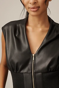 The Tommie Faux-Leather Front-Zip Mini Shirt Dress