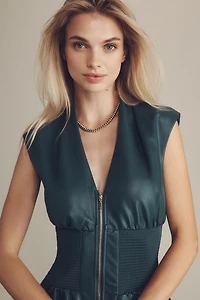 The Tommie Faux-Leather Front-Zip Mini Shirt Dress