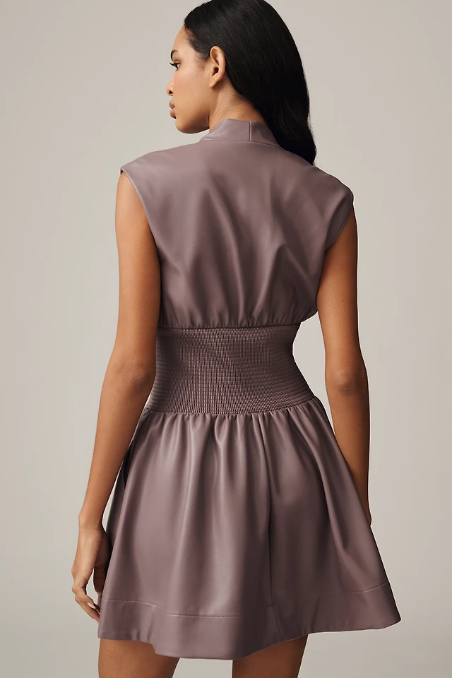 short brown leather dress Leather V-Neck Spaghetti Strap Mini Dress main image 0