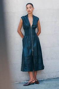 The Tommie Faux-Leather Midi Shirt Dress