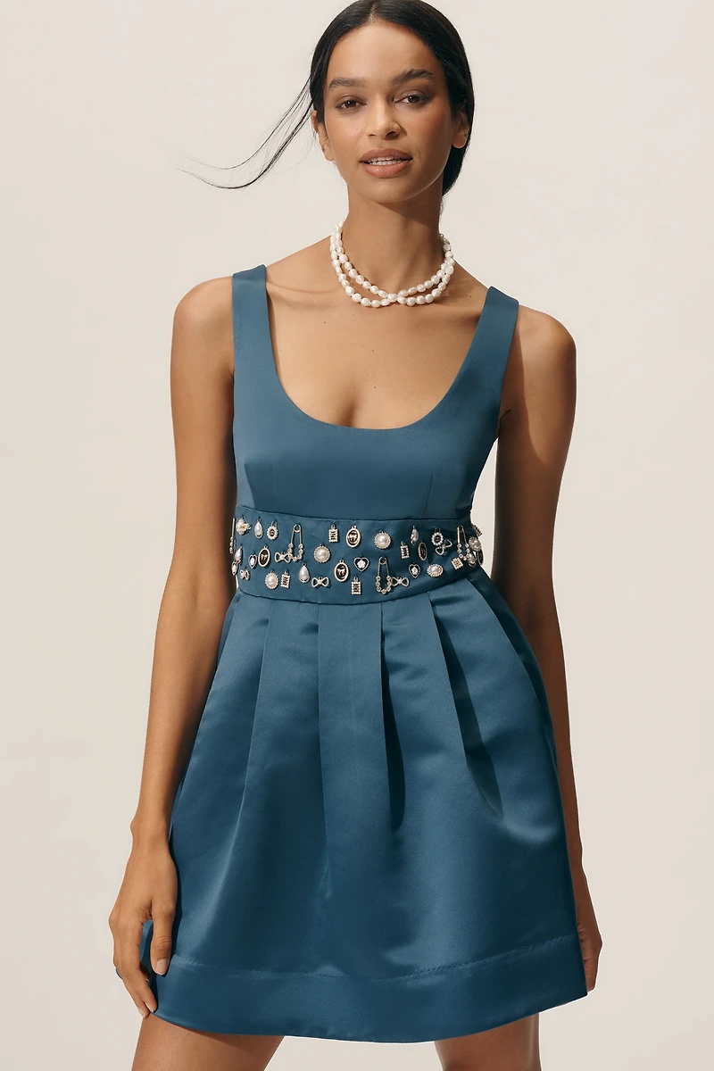 Maeve Satin Belted Charm Mini Dress