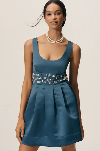 Maeve Satin Belted Charm Mini Dress