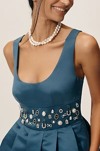 Maeve Satin Belted Charm Mini Dress