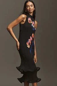 By Anthropologie Sleeveless Mock-Neck Plissé Midi Dress