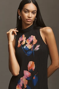By Anthropologie Sleeveless Mock-Neck Plissé Midi Dress