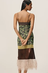 By Anthropologie Mixed Floral Faux-Feather Midi Dress