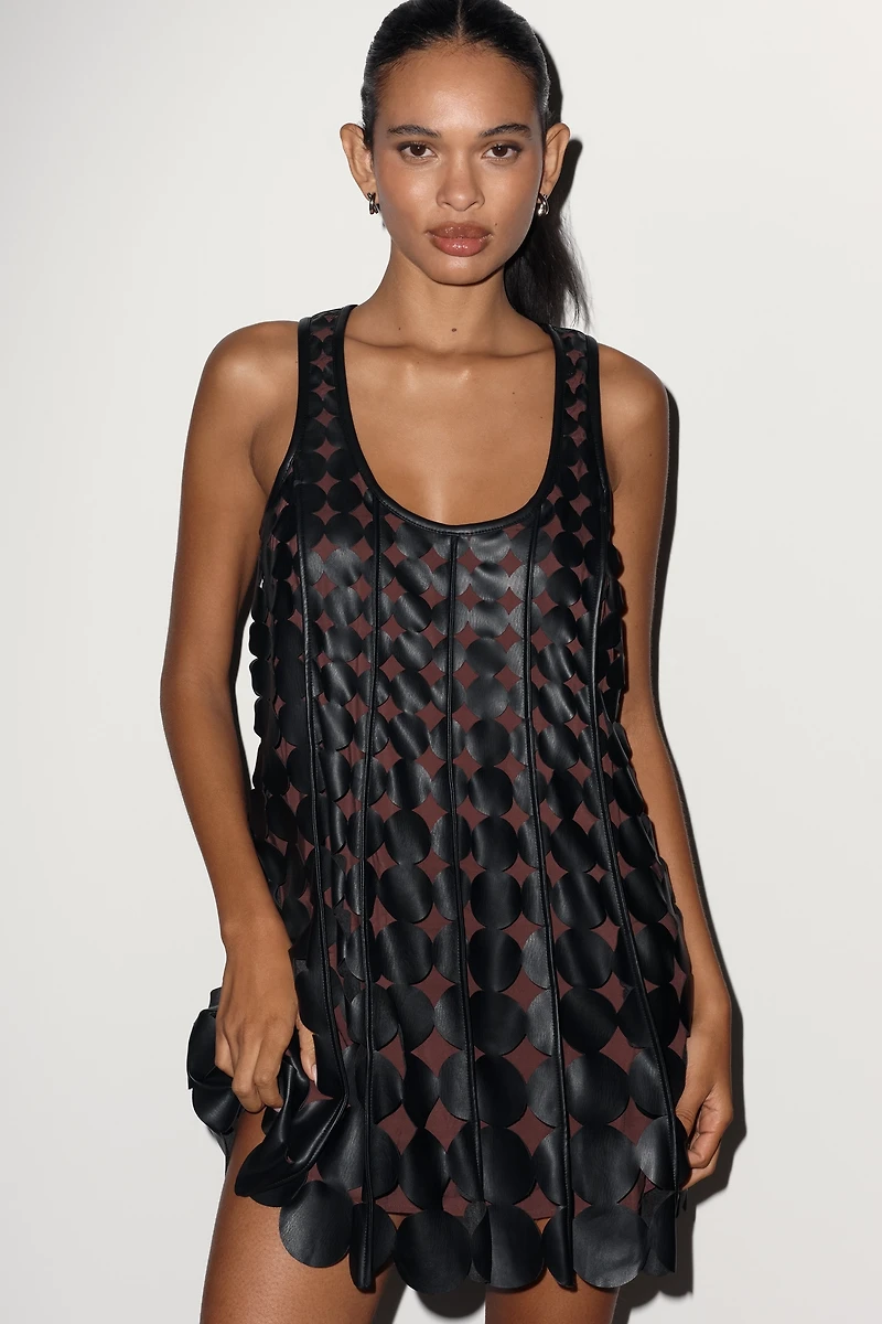 Maeve Faux-Leather Sleeveless Swing Dress