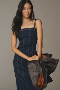 Pilcro Square-Neck Seamed Denim Midi Dress