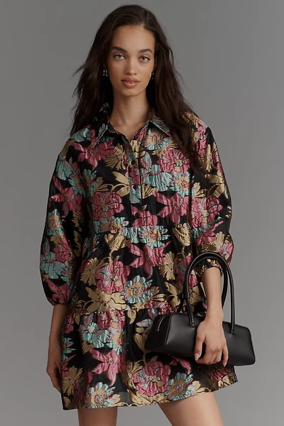 The Bettina Tiered Jacquard Mini Shirt Dress by Maeve
