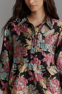 The Bettina Tiered Jacquard Mini Shirt Dress by Maeve