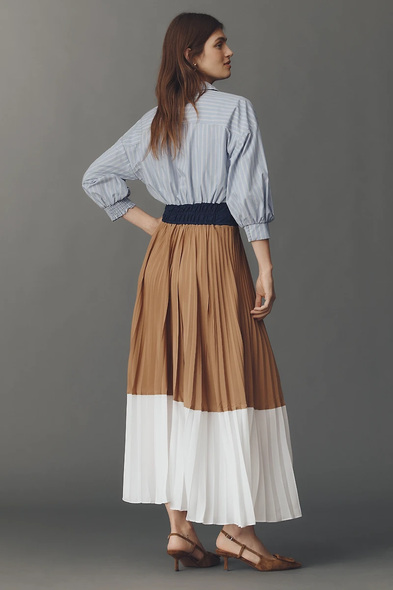 The Somerset Colorblock Pleated Twofer Maxi Dress