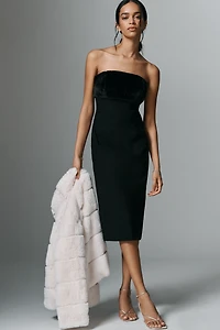 By Anthropologie Strapless Faux Fur Trim Slim Midi Dress