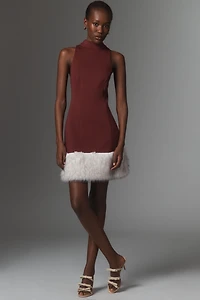 Maeve Sleeveless Faux Fur Hem Mini Dress