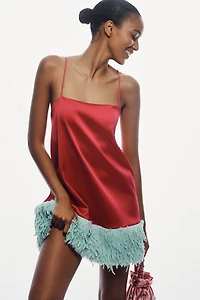 Maeve Faux Feather Hem Shift Dress