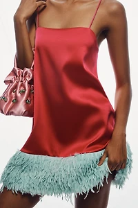 Maeve Faux Feather Hem Shift Dress