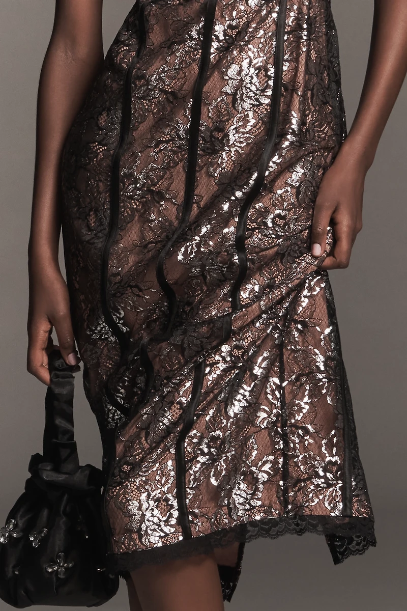 By Anthropologie Square-Neck Shine Midi Dress