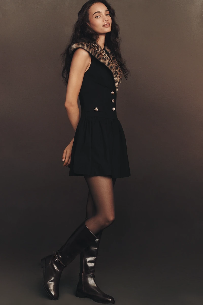Maeve Faux Fur Collar Mini Dress