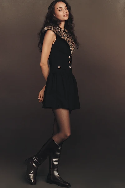 Maeve Faux Fur Collar Mini Dress