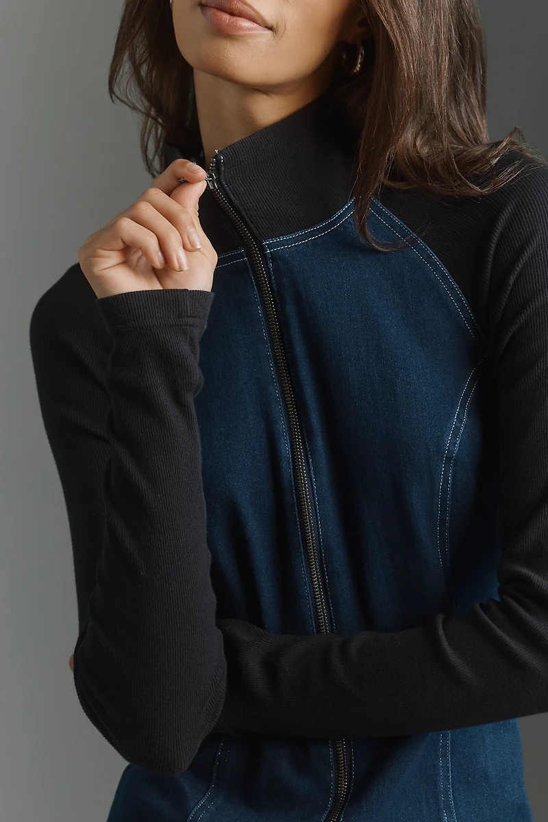 Pilcro Denim Knit Zip-Up Mini Dress
