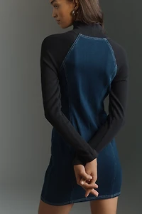 Pilcro Denim Knit Zip-Up Mini Dress