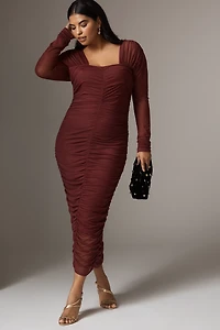 By Anthropologie Long-Sleeve Ruched Slim Midi Dress